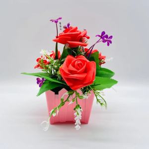 Azgalery PBP105 / Tanaman Hias Plastik Pot Bunga Mawar Buatan Artificial Rose Flower Ornamen Hiasan Pajangan Dekorasi Kamar Ruang Tamu Outdoor Indoor / COD