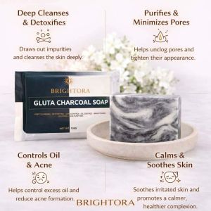Birghtora Gluta Charcoal Soap - Deep Cleansing Detoxifying Acne Control Oil Control Brightening Soothing Skin Purifying
