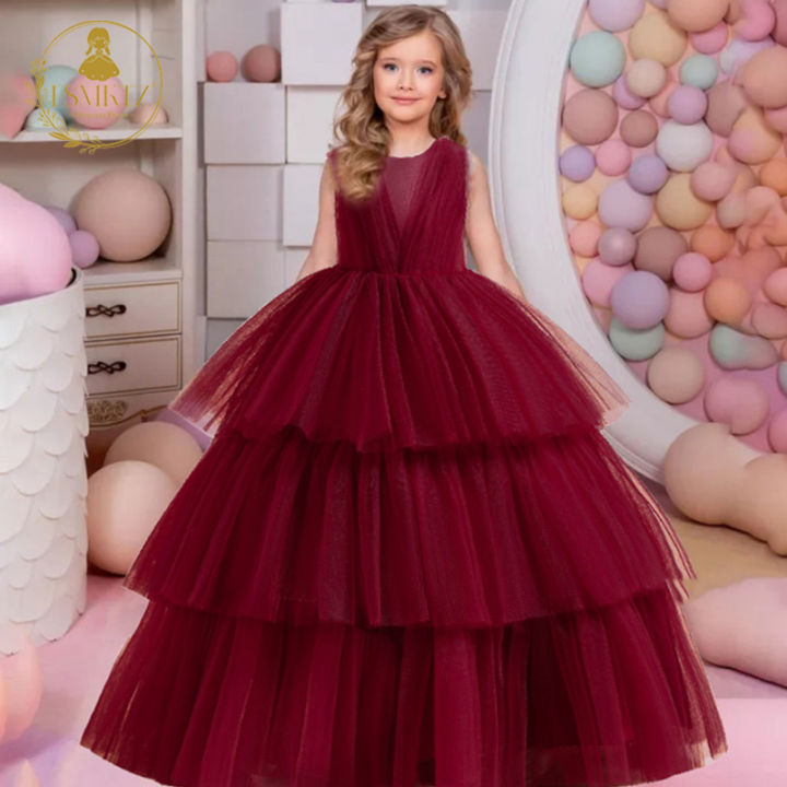 Pageant Dress Pink Princess Christmas Dresses FSMKTZ Tulle Long