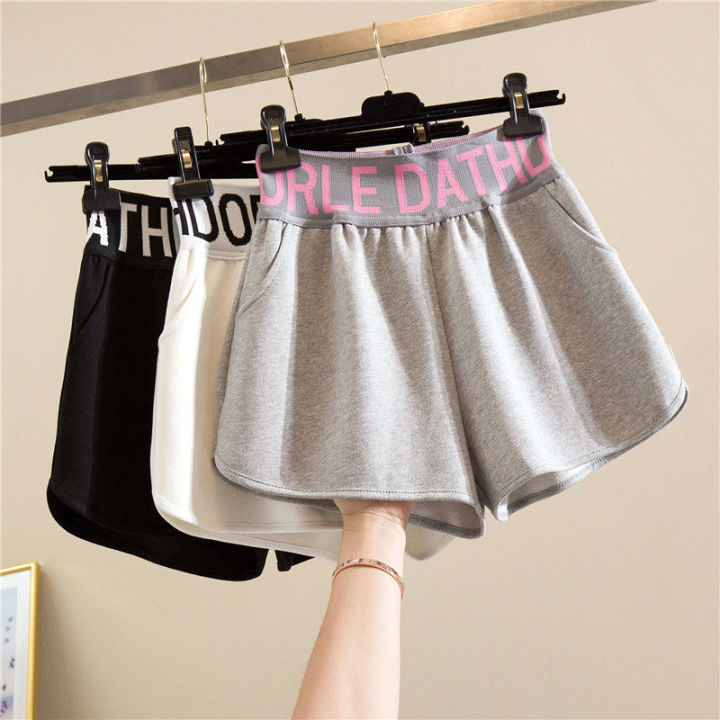 Women's Shorts 2023 Summer Korean Letter High-waisted Sweatpants Fashion  Casual A-line Shorts