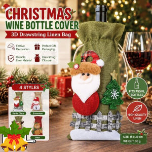 Christmas Wine Bottle Cover 3D Linen Drawstring Bag Santa Snowman Elk Bear Bottle Sleeve Gift Wrap