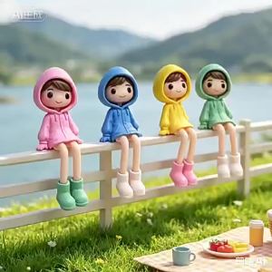 Dễ thương Áo Mưa cô gái bức tượng PVC mưa ngày mô hình búp bê Kawaii vật trang trí nhỏ máy tính để bàn và trang trí xe món quà sinh nhật
