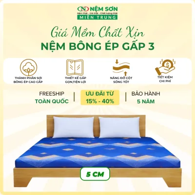 Nệm Bông Ép Gấp 3 [Nệm Sơn Miền Trung] Dày 5cm Cân Nặng 8kg - Đệm Ép Khối Cứng Cáp Nâng Đỡ Chống Đau Lưng [Tặng Quà]