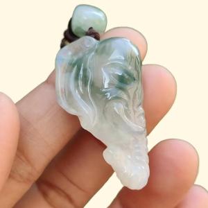 Very Rare Semi Icy Light Green Patches Natural Type A Jadeite Jade crafted with Elephant as Pendant certificate weighs 8.63 grams measurement 33 * 19.1 * 8.8 mm (pendant244)