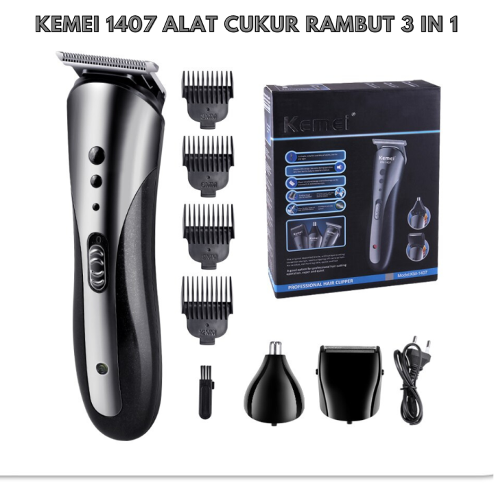 KEMEI 1407 ALAT CUKUR RAMBUT 3 IN 1 HAIR CLIPPER - alat potong rambut ...