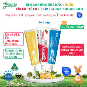 Kem đánh răng thảo dược hữu cơ Grants of Australia - Bộ 3 tuýp-Keo ong + Tràm Trà + Dâu Tây trẻ em