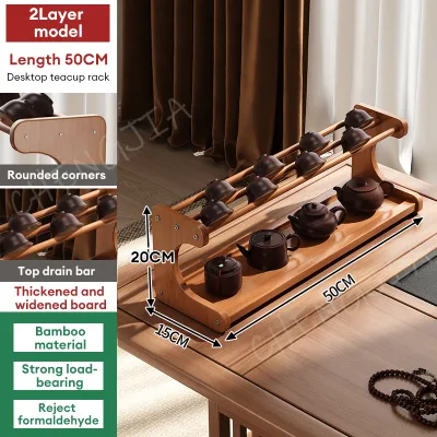 Table Storage Rack 2 Layer Wooden Coffee Organizer Bamboo Mug Holder Kitchen Counter Shelf Tea Bar Stand flower Display Condiment Storage Rack置物架