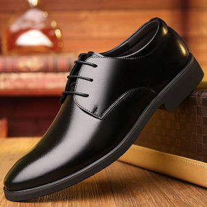 New Mens Leather Shoes Pointed toe Fashion Lace up Men Formal Shoes Casual Business Shoes Mens Soft Bottom Black Dress Office Shoes