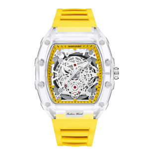 Mens watch personalized barrel-shaped quartz watch fashionable transparent mens watch waterproof wristwatch watch