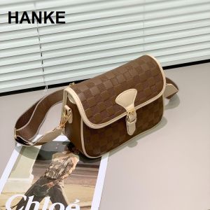HANKE Damier Snap Button Buckle Crossbody Shoulder Sling Bag