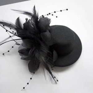 YESMILE 13cm Kids Fascinators Hats Makeup Prom Feathers Flower Pillbox Hat Fashion Hair Accessories tail Hats Party