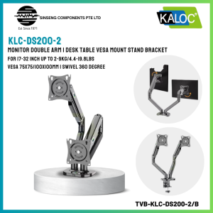 Kaloc DS200-2 17inch to 32 inch Monitor Double Arm | Desk Table VESA Mount Stand Bracket (Load:9KG) [MODEL:KLC-DS200-2]Compatible AOC/Philips Monitor Vesa