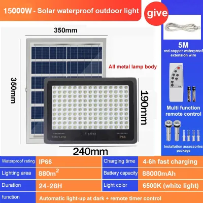 【25000W】 Lampu Solar Light Outdoor Lighting LED Solar Spotlight Intelligent Light IP 67 Waterproof 10-year warranty