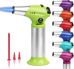 Butane Torch Kitchen Torch Cooking Torch with Safety Lock & Adjustable Flame for Cooking BBQ Baking Brulee Creme DIY Soldering(Butane Not Included)