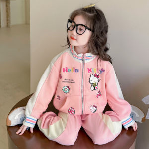 Christmas Gift Halloween Hello Kitty Girls Coat Sanrio Spring Autumn Kawaii Cartoon Sweet Sports Shirt Set New Fashion Childrens Long Sleeve T-Shirt