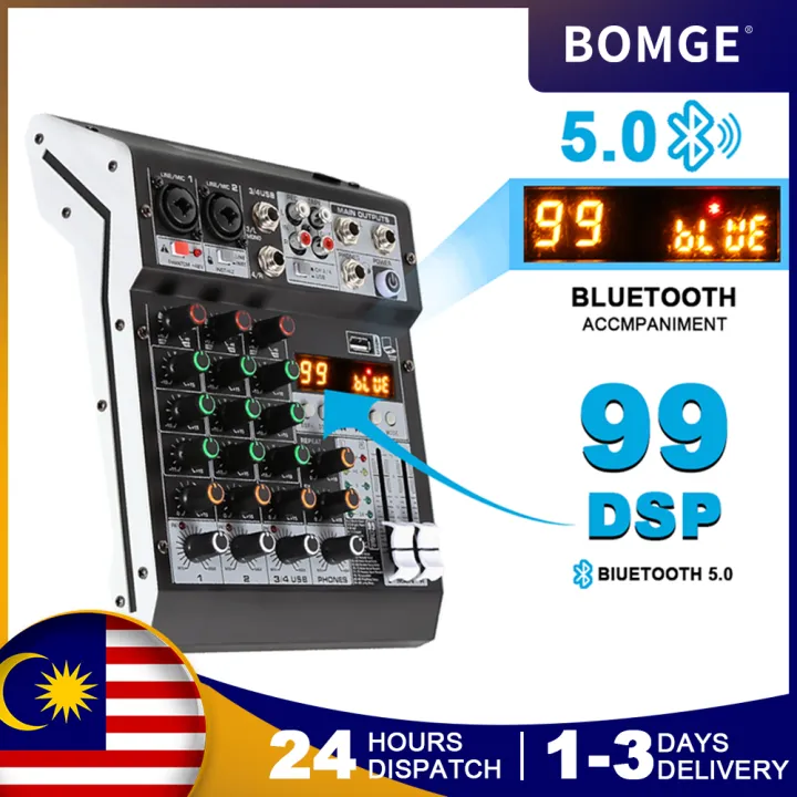 BOMGE HM4/6 Audio Mixer 4/6channel small mixer Support Professional Pengadun dengan EQ dan Antara Muka USB/Audio Bluetooth/USB/MP3/PC 99DSP USB DJ MP3 Mixer