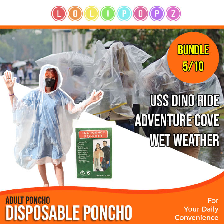 BUNDLE OF 5/10] Disposable Raincoat Poncho Adult waterproof rain
