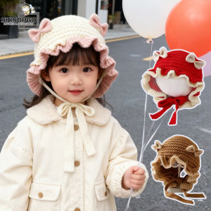 【Hurt】หมวกเด็ก หมวกไหมพรมเด็ก วัสดุเส้นใยขนสัตว์ กันลม ให้อบอุ่น ปรับได้ การออกแบบโบว์ ผ้านิ่มใส่สบาย หมวกเด็กผู้หญิง
