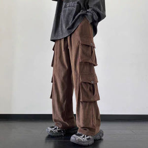 Celana cargo panjang pria baggy pants denim kargo jogger biru cowok casual korean style