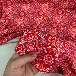 1 Mét Vải Thun Cotton 4 Chiều Hoạ Tiết Hoa Văn Đỏ Khổ 1m6 Hàng Công Ty