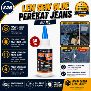 Sew Glue 60ml Lem Cair Khusus Buat Kain Kulit Lepis | Perekat Super Kuat Anti Air Tanpa Jahit