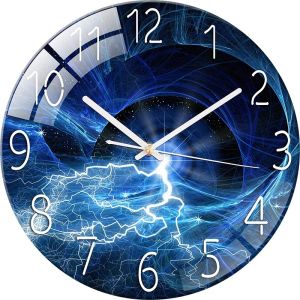 FFBH Tempered Glass Wall Clock Silent Quartz Clock for Living Room Bedroom Office European Style Decorative Clock No Drilling Needed R7Q2P