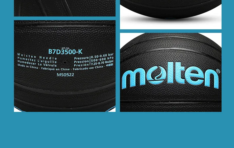 Ballon De Basket Molten B7D3500 Taille 7, Noir Et Argent, Cuir Synthétique, Pour Match Et Entraînement Extérieur