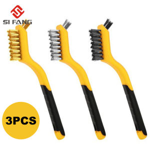 SI FANG 3PCS Mini Wire Brush Set Brass Steel Nylon 175mm for Cleaning Polishing Detail Rust Metal Dust Brush Home Cleaning Accessories