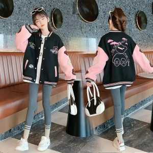 Basebal Anak Perempuan/Jaket Varsity Anak 4-10 tahun Bear