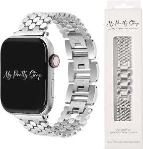 Compatible Watch Band Strap Stainless Steel Fashion iWatch Replacement Strap- Easy Resizing No Tool Needed Fits Most Wrists- Series 1-11 SE and Ultra