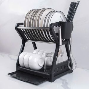 Kệ úp chén kệ đễ bát đĩa kệ úp ly đa năng có ống đũa móc treo LH-3639 với thanh INOX chịu lực Nhựa Việt Nhật Cao Cấp