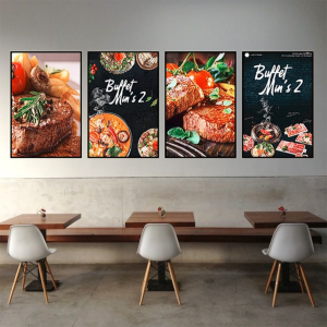 Tranh Laminate Tráng Gương - Tranh Treo Tường Trang Trí Quán Ăn Quán Lẩu BBQ Bộ 4 Tấm