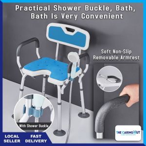 Shower Chair Bathing Chair With Flip Up Armrest Toilet Chair for Elderly Safe Non-slip Bathroom Shower Chair Pregnant Women Bathroom Shower Seat with Durable Aluminum