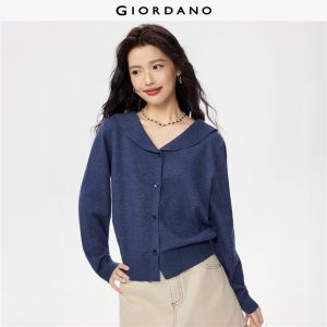 GIORDANO Women Cardigans Sweet Sailor Collar Smooth Soft Cardigans Button Closure Gentle Fashion Casual Cardigans 13355762