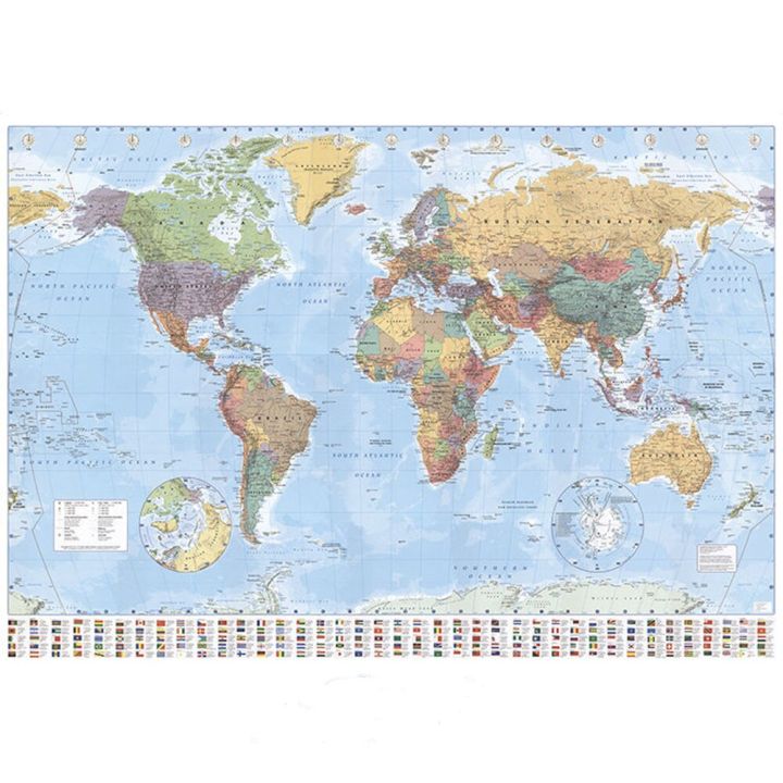 Large World Map with National Flags Posters Wall Art Decorative Oil ...