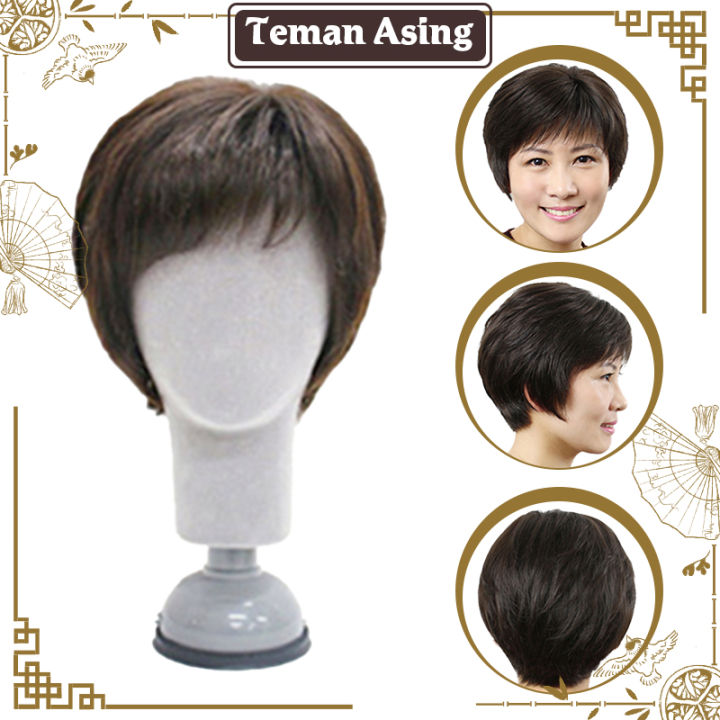 Hair Toupee Wanita Rambut Asli Wig Wanita Pendek Rambut Asli Wig