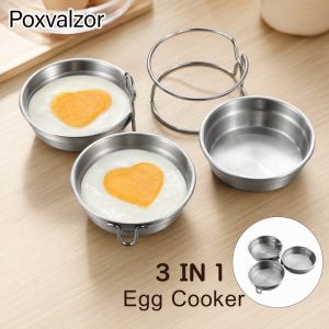 3 In 1 Stainless Steel Egg Cooker Egg Steamer Boiled Egg Maker Non Stick Silvery Home Kitchen Cooking Tool