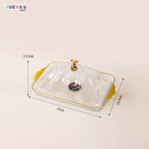 FR-C1206 Set Nampan Saji Transparan Aesthetic dengan Tutup Nampan Mewah Handle Gold / Food Tray Baki