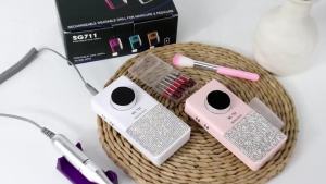 Bộ dụng cụ máy mài móng tay điện chuyên nghiệp LIMEGIRL 45000 vòng/phút dùng cho máy cắt móng tay acrylic với 14 đầu mài màu hồng ombre di động sạc lại không dây