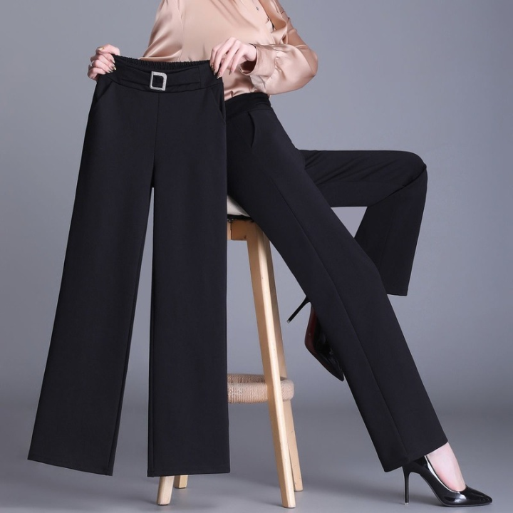 Plus Size Women Black Pants Casual Loose Stretch Suit Pants Korean
