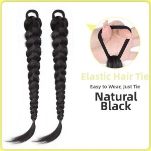 YRUQYS 18 Inch Fishbone Braids Ponytail Extensions Long Rubber Band Twist Braid Hairpiece Hair Accessories Natural Handmade Braids Pony Tails for Women