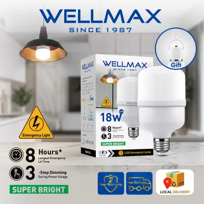 WELLMAX Emergency T-Bulb 2-in-1 Portable Camping Lamp with 3-Level Dimming Extra Large Size 6-8H Backup Battery 95% Energy Saving Outdoor Tent Light for Power Outage
