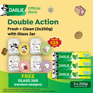 (Bundle of 3) DARLIE Double Action Fresh + Clean Toothpaste 3x250g FREE Quby Glass Jar