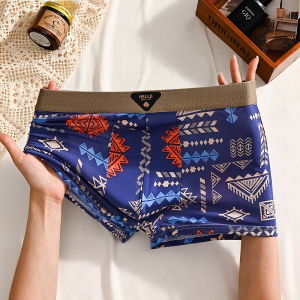 Mens Light Ice Silk Summer Sports Underwear Mens Sports Printed Ice Silk Lightweight Breathable Comfortable Mens Boxer Trunks Pants