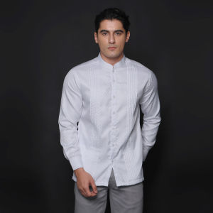 Casella Baju Koko Lengan Panjang Pleats Design | Baju Koko Putih