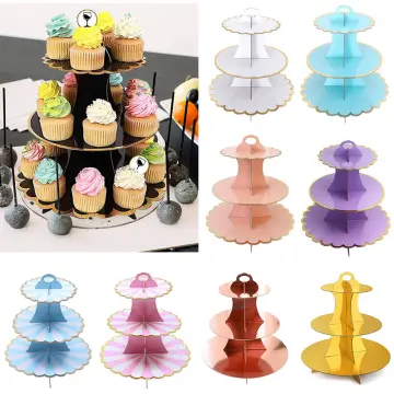 2 Set Rose Gold 3-Tier Round Cardboard Cupcake Stand For