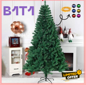 B1T1 2025 Christmas Tree Full Shape PVC w/Metal Stand High-Quality Green Pine Snow X-Mas Tree For Decoration