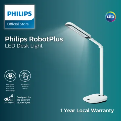 Philips RobotPlus LED desk light | Table Lamp with adjustable and foldable arms | Even light distribution with 4 step dimming lights.