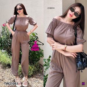 S21061 Set เสื้อเปิดไหล่+กางเกงขายาว