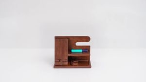 TESLYAR Wood Phone Docking Station for Men - Desktop or Nightstand Organizer - Birthday Gifts for Men Dad - Anniversary Idea from Wife - Key Holder Stand Wallet Watch & Essentials (Bourbon Brown)